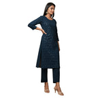 Kaajh Women's Blue Solid Sequin Embellishment Kurta | Grocsy