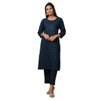 Kaajh Women's Blue Solid Sequin Embellishment Kurta | Grocsy