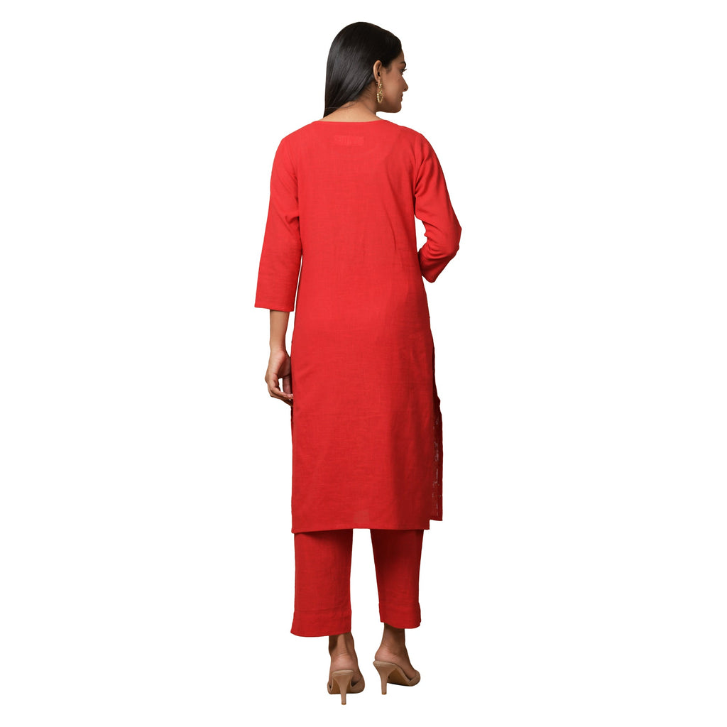 Kaajh Women's Red Solid Sequin Embellishment Kurta | Grocsy