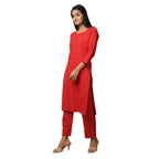 Kaajh Women's Red Solid Sequin Embellishment Kurta | Grocsy