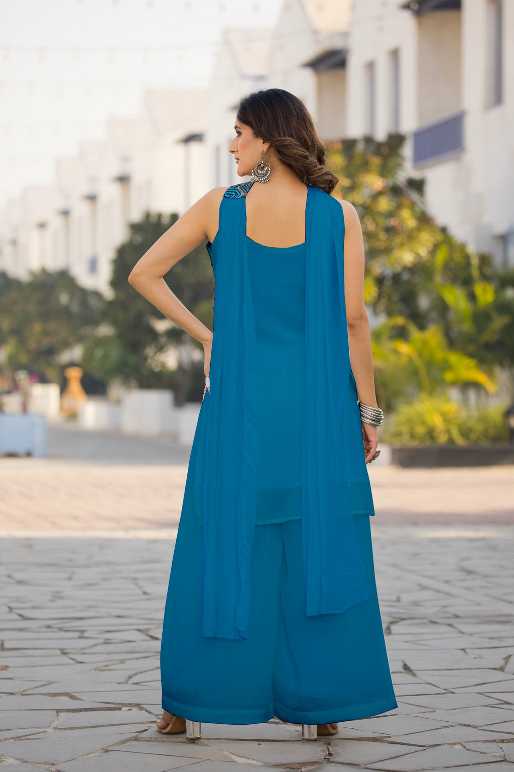 Teeya Creation Blue Color Chinon Silk Heavy Embroidery Work Pakistani Style Fully Stitched Salwar Suit | Grocsy