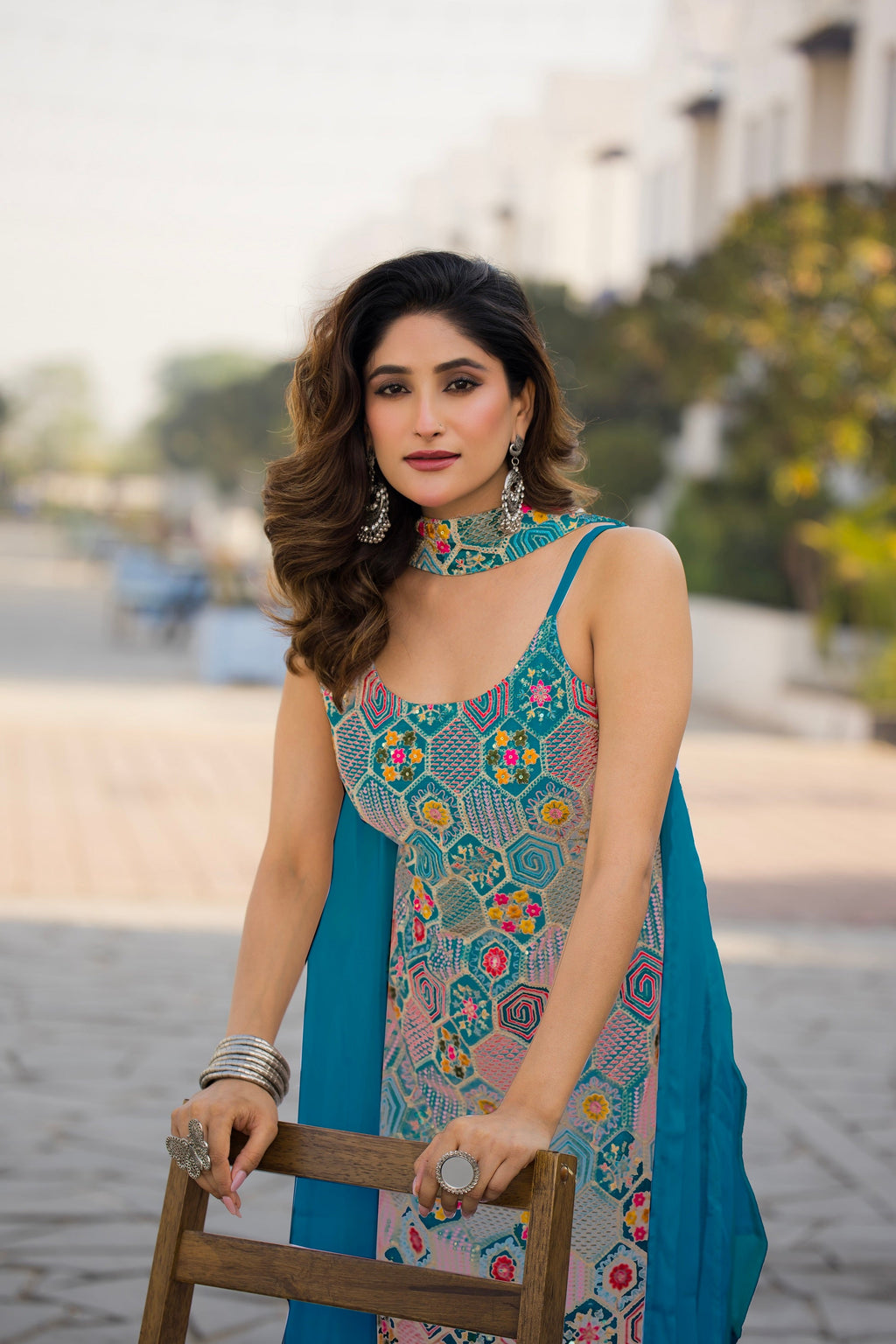 Teeya Creation Blue Color Chinon Silk Heavy Embroidery Work Pakistani Style Fully Stitched Salwar Suit | Grocsy