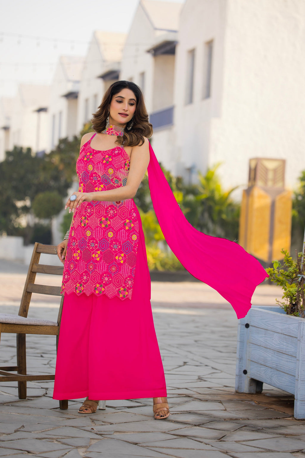 Teeya Creation Pink Color Chinon Silk Heavy Embroidery Work Pakistani Style Fully Stitched Salwar Suit | Grocsy