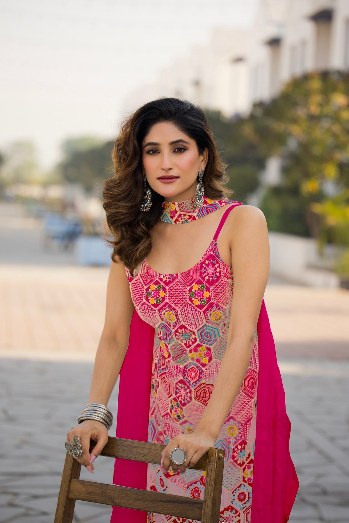 Teeya Creation Pink Color Chinon Silk Heavy Embroidery Work Pakistani Style Fully Stitched Salwar Suit | Grocsy