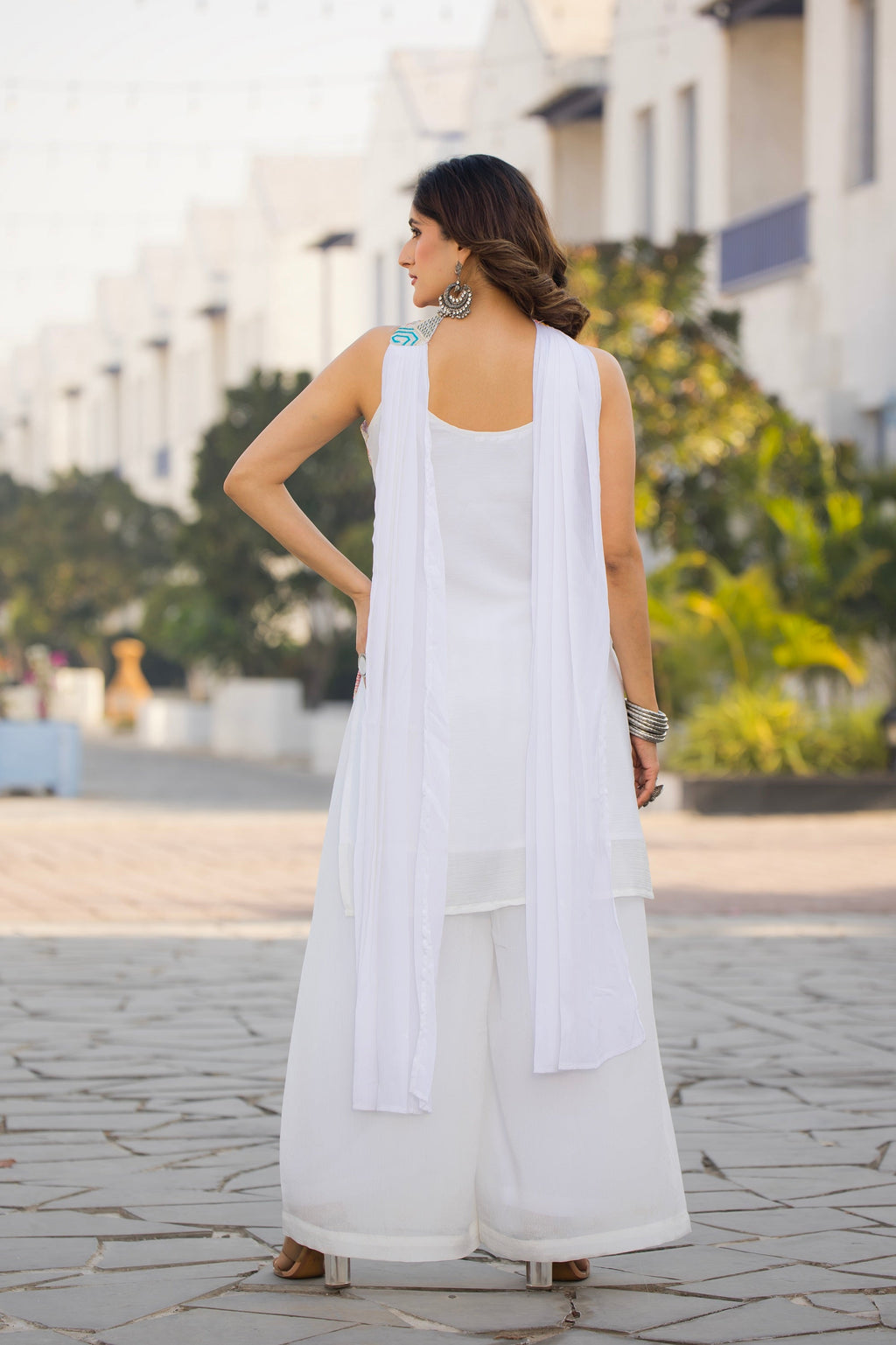 Teeya Creation White Color Chinon Silk Heavy Embroidery Work Pakistani Style Fully Stitched Salwar Suit | Grocsy