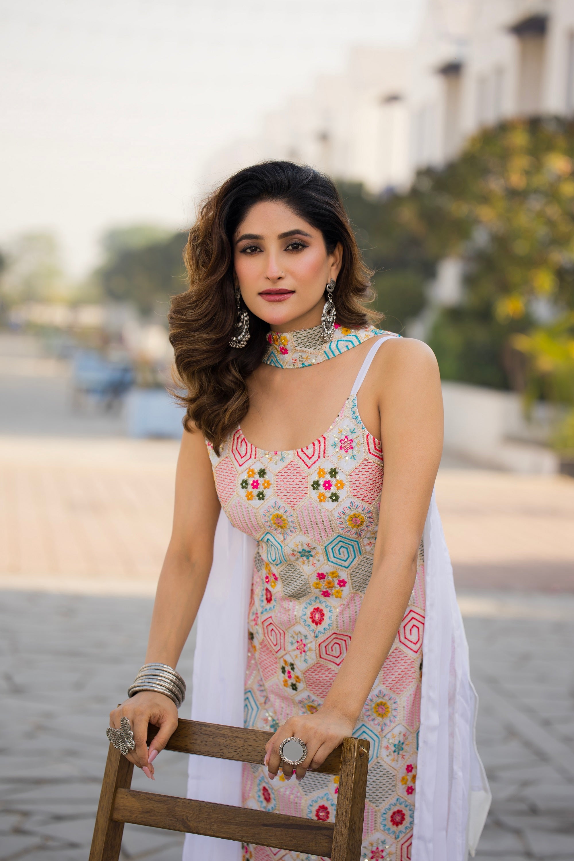 Teeya Creation White Color Chinon Silk Heavy Embroidery Work Pakistani Style Fully Stitched Salwar Suit | Grocsy