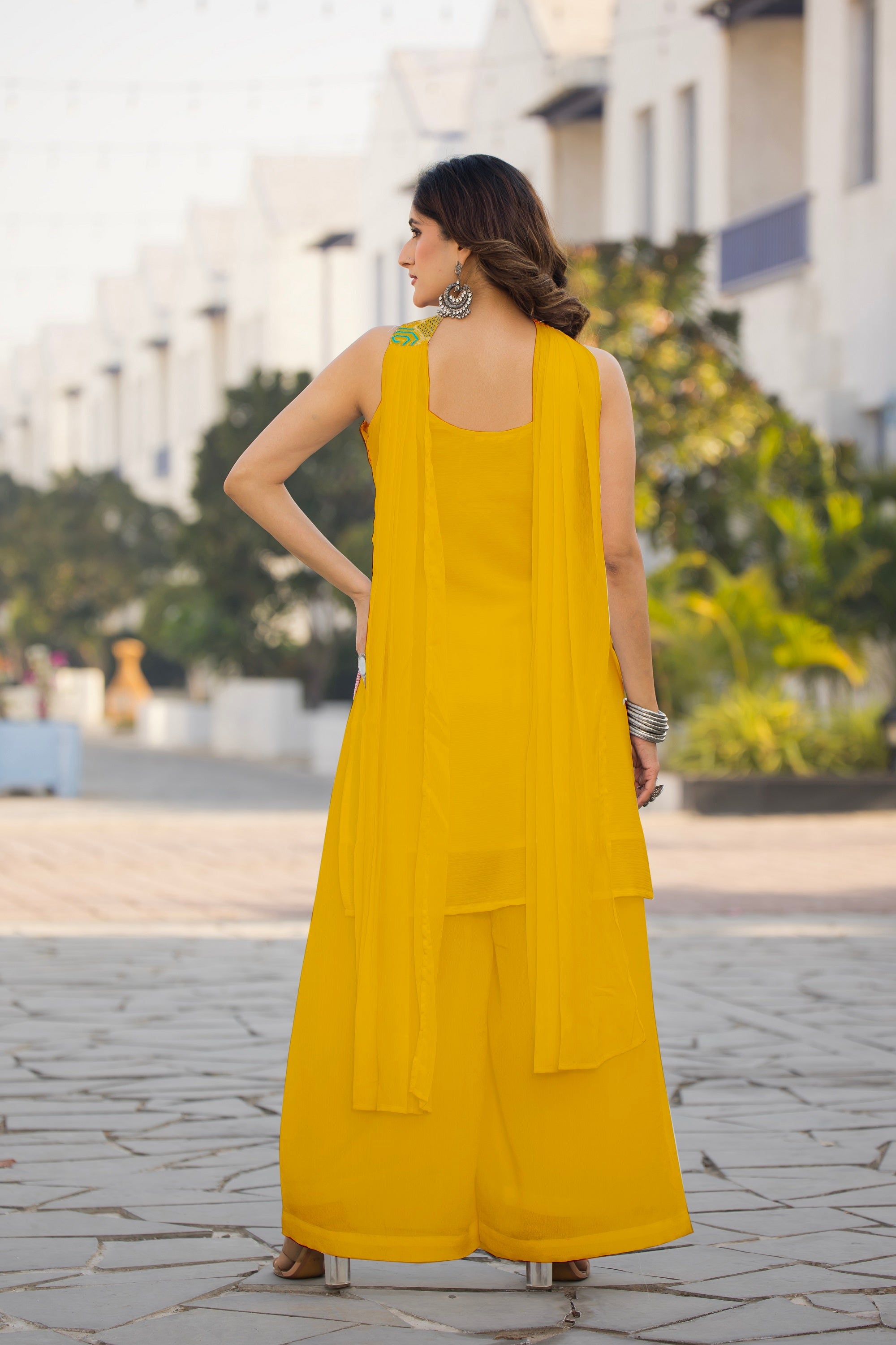 Teeya Creation Yellow Color Chinon Silk Heavy Embroidery Work Pakistani Style Fully Stitched Salwar Suit | Grocsy