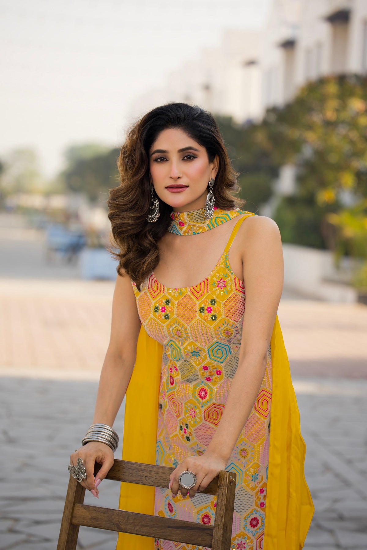 Teeya Creation Yellow Color Chinon Silk Heavy Embroidery Work Pakistani Style Fully Stitched Salwar Suit | Grocsy