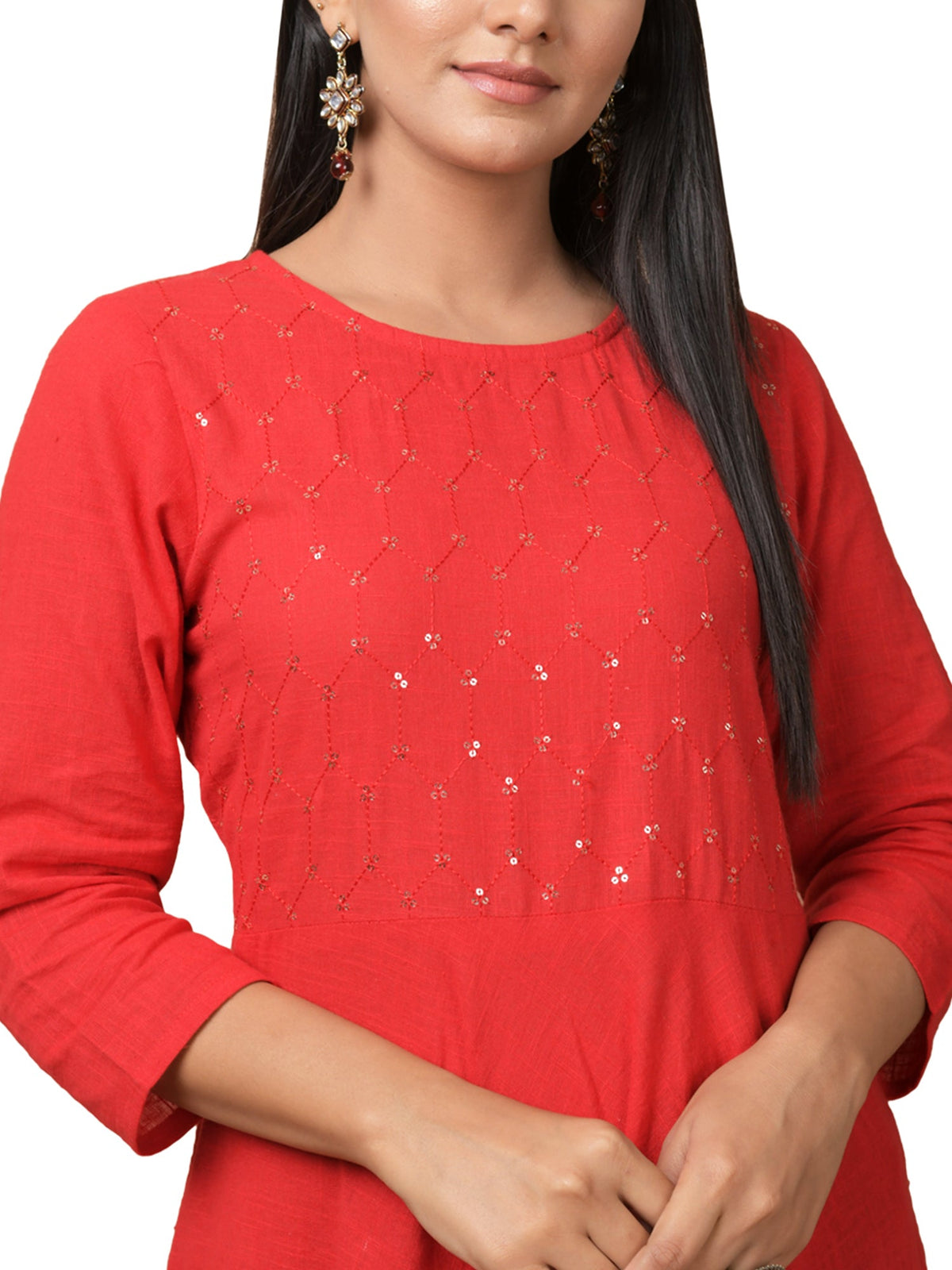 Kaajh Women's Red Solid Sequin Anarkali Kurta | Grocsy
