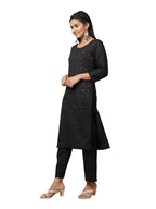 Kaajh Women's Black Solid Mirror Embellishment Kurta | Grocsy