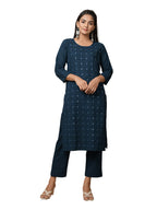 Kaajh Women's Blue Solid Mirror Embellishment Kurta | Grocsy