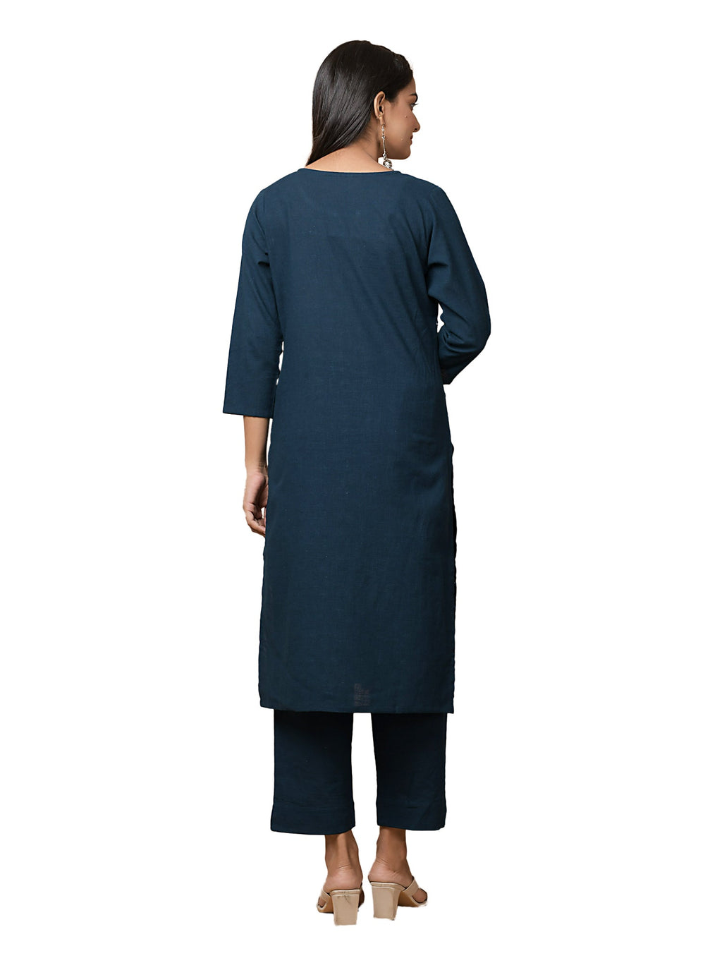 Kaajh Women's Blue Solid Mirror Embellishment Kurta | Grocsy