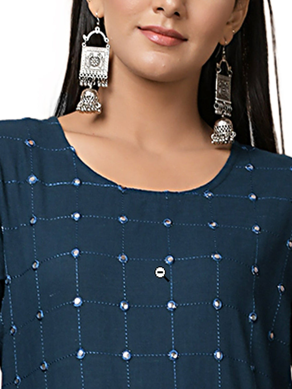 Kaajh Women's Blue Solid Mirror Embellishment Kurta | Grocsy