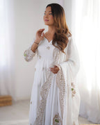 Teeya Creation White Color Chinnon Silk Heavy Embroidery Work Festival Wear Fully Stitched Gown | Grocsy