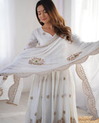 Teeya Creation White Color Chinnon Silk Heavy Embroidery Work Festival Wear Fully Stitched Gown | Grocsy
