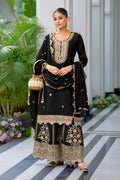 Teeya Creation Black Color Chinnon Silk Heavy Embroidery Work Festival Wear Fully Stitched Sharara Suit | Grocsy