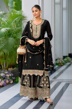 Teeya Creation Black Color Chinnon Silk Heavy Embroidery Work Festival Wear Fully Stitched Sharara Suit | Grocsy