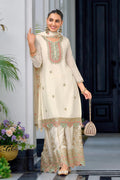 Teeya Creation White Color Chinnon Silk Heavy Embroidery Work Festival Wear Fully Stitched Sharara Suit | Grocsy