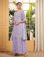 Teeya Creation Lavender Color Georgette Fabric Heavy Embroidery Work Fully Stitched Palazzo Set | Grocsy