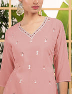 Teeya Creation Peach Color Georgette Fabric Heavy Embroidery Work Fully Stitched Palazzo Set | Grocsy