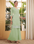 Teeya Creation Pista Color Georgette Fabric Heavy Embroidery Work Fully Stitched Palazzo Set | Grocsy