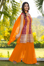 Teeya Creation Multi Color Georgette Heavy Embroidery Work Fully Stitched Palazzo Set | Grocsy