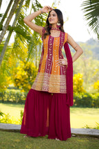 Teeya Creation Multi Color Georgette Heavy Embroidery Work Fully Stitched Palazzo Set | Grocsy