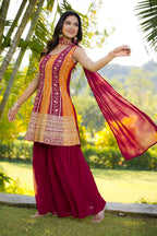 Teeya Creation Multi Color Georgette Heavy Embroidery Work Fully Stitched Palazzo Set | Grocsy