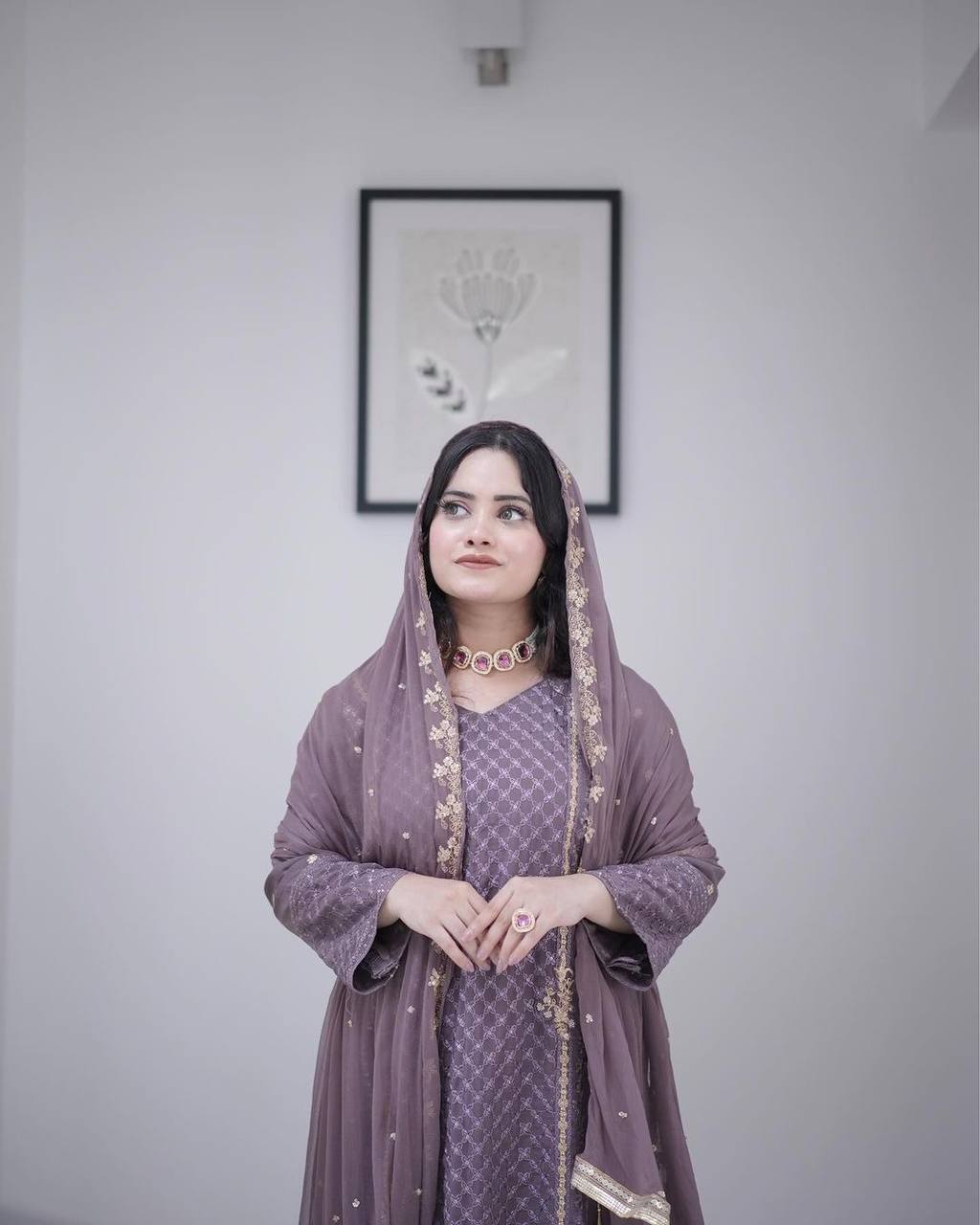 Teeya Creation Violet Color Faux Georgette Heavy Embroidery Work Fully Stitched Salwar Suit | Grocsy