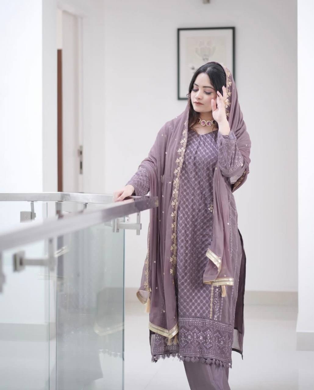 Teeya Creation Violet Color Faux Georgette Heavy Embroidery Work Fully Stitched Salwar Suit | Grocsy