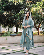 Teeya Creation Teal Color Faux Georgette Heavy Embroidery Work Fully Stitched Salwar Suit | Grocsy