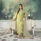 Teeya Creation Olive Color Pure Zimichhu Silk Embroidery Work Fully Stitched Palazzo Pair | Grocsy