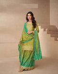 Teeya Creation Multi Color Chinnon Silk Digital Print With Embroidery Work Fully Stitched Palazzo Pair | Grocsy