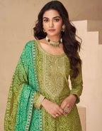 Teeya Creation Multi Color Chinnon Silk Digital Print With Embroidery Work Fully Stitched Palazzo Pair | Grocsy