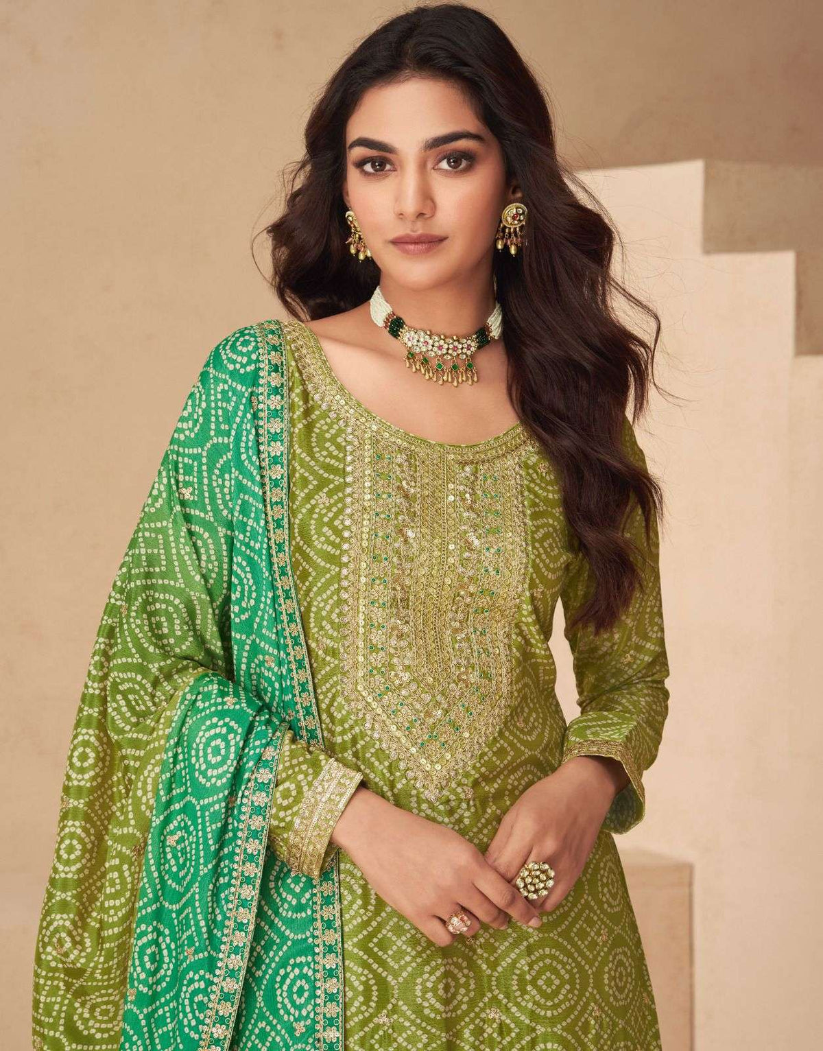 Teeya Creation Multi Color Chinnon Silk Digital Print With Embroidery Work Fully Stitched Palazzo Pair | Grocsy