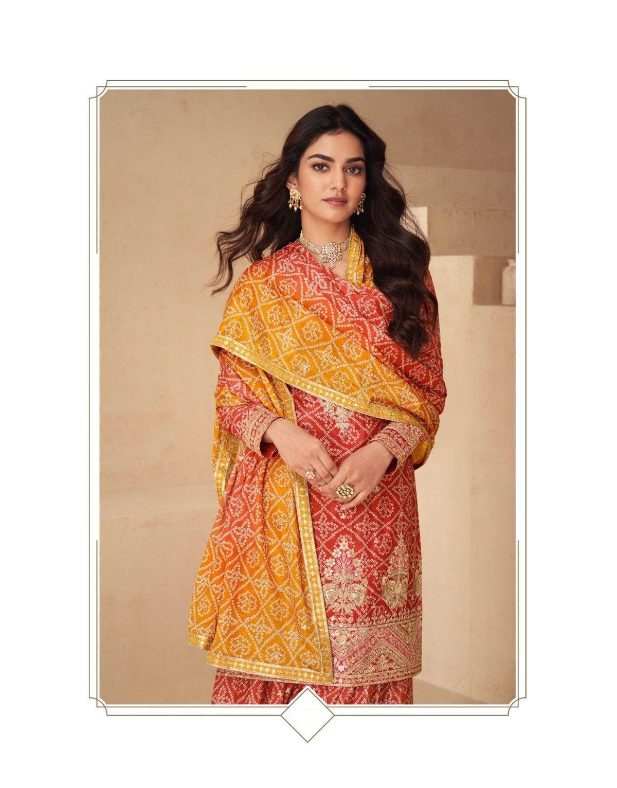 Teeya Creation Multi Color Chinnon Silk Digital Print With Embroidery Work Fully Stitched Palazzo Pair | Grocsy