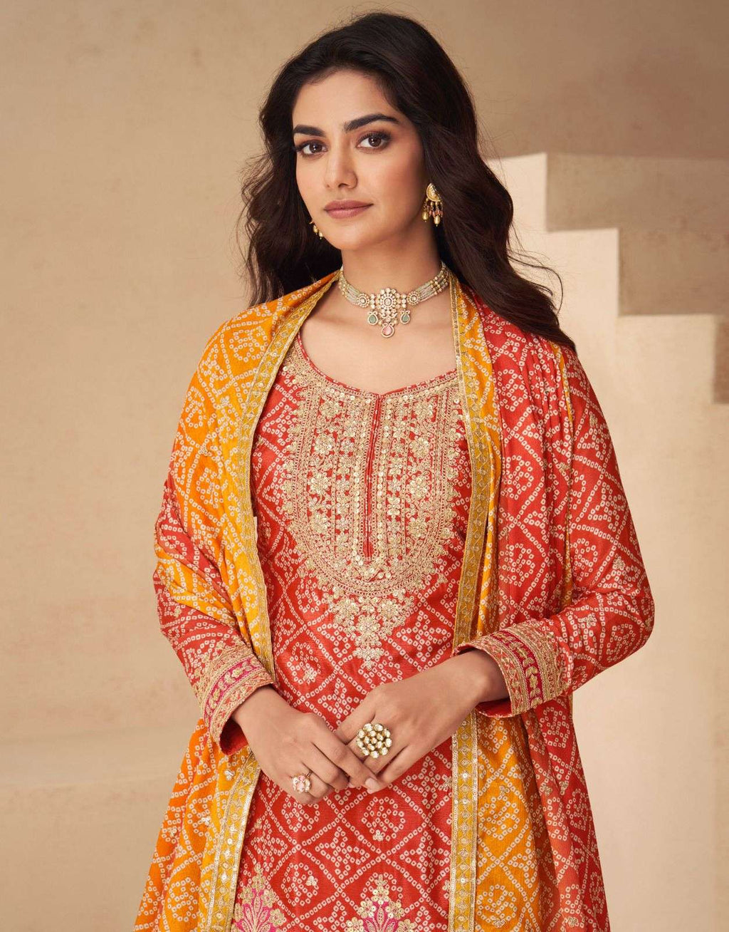 Teeya Creation Multi Color Chinnon Silk Digital Print With Embroidery Work Fully Stitched Palazzo Pair | Grocsy
