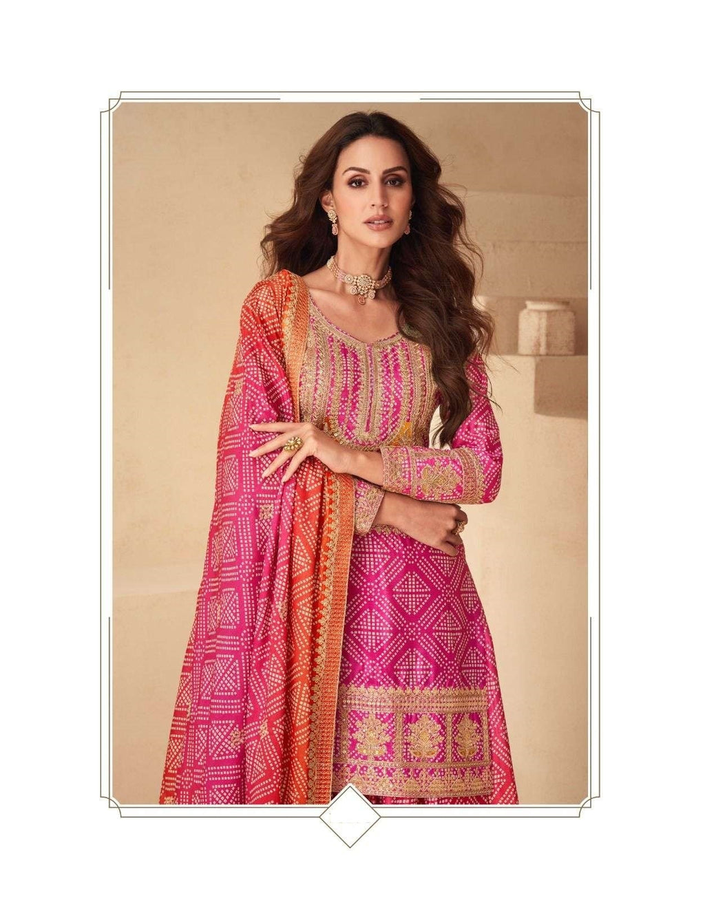 Teeya Creation Multi Color Chinnon Silk Digital Print With Embroidery Work Fully Stitched Palazzo Pair | Grocsy