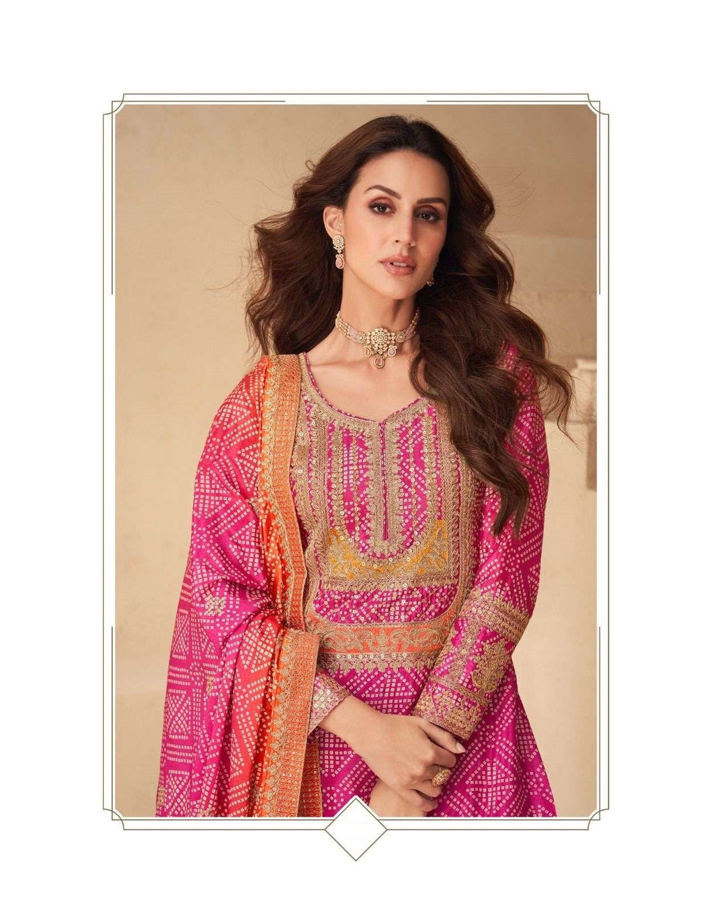 Teeya Creation Multi Color Chinnon Silk Digital Print With Embroidery Work Fully Stitched Palazzo Pair | Grocsy