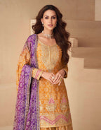 Teeya Creation Multi Color Chinnon Silk Digital Print With Embroidery Work Fully Stitched Palazzo Pair | Grocsy
