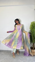 Teeya Creation Multi Color Soft Organza Silk Digital Printed Fully Stitched Gown | Grocsy