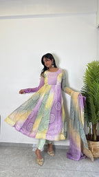 Teeya Creation Multi Color Soft Organza Silk Digital Printed Fully Stitched Gown | Grocsy