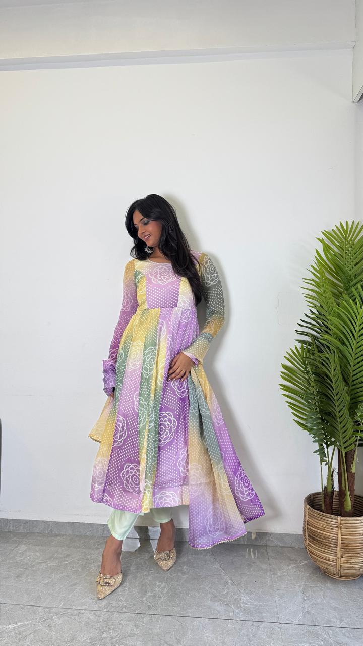 Teeya Creation Multi Color Soft Organza Silk Digital Printed Fully Stitched Gown | Grocsy