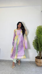 Teeya Creation Multi Color Soft Organza Silk Digital Printed Fully Stitched Gown | Grocsy
