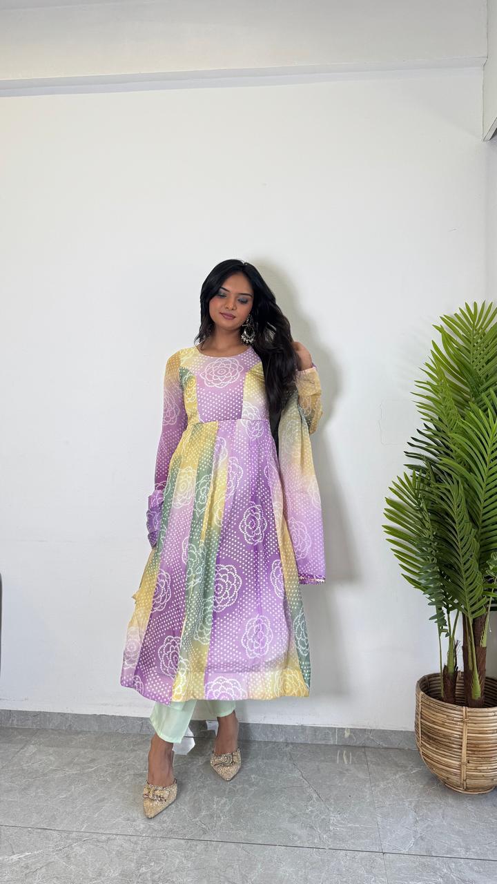 Teeya Creation Multi Color Soft Organza Silk Digital Printed Fully Stitched Gown | Grocsy