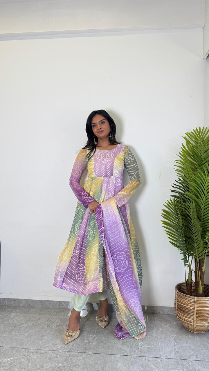 Teeya Creation Multi Color Soft Organza Silk Digital Printed Fully Stitched Gown | Grocsy