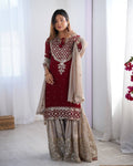 Teeya Creation Red Color Faux Georgette Embroidery Work Fully Stitched Salwar Suit | Grocsy