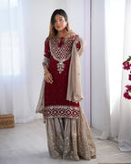 Teeya Creation Red Color Faux Georgette Embroidery Work Fully Stitched Salwar Suit | Grocsy