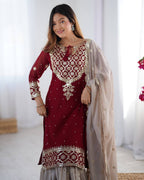 Teeya Creation Red Color Faux Georgette Embroidery Work Fully Stitched Salwar Suit | Grocsy