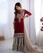 Teeya Creation Red Color Faux Georgette Embroidery Work Fully Stitched Salwar Suit | Grocsy
